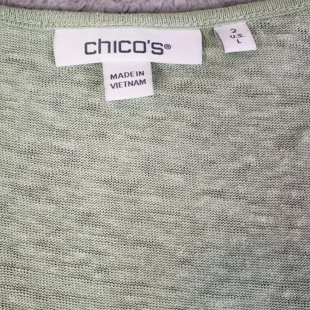 Chicos Cardigan Top Lace Linen Open Sweater Women’s Size 2 US Large L Green - Picture 6 of 10